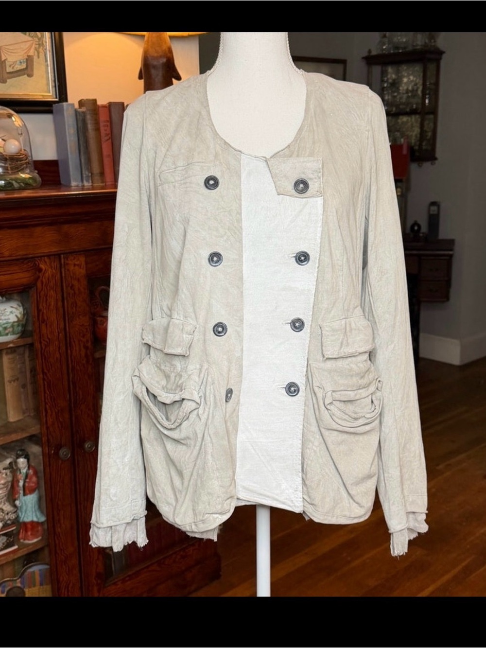 Light Beige Women's Double-Breasted Casual Blazer